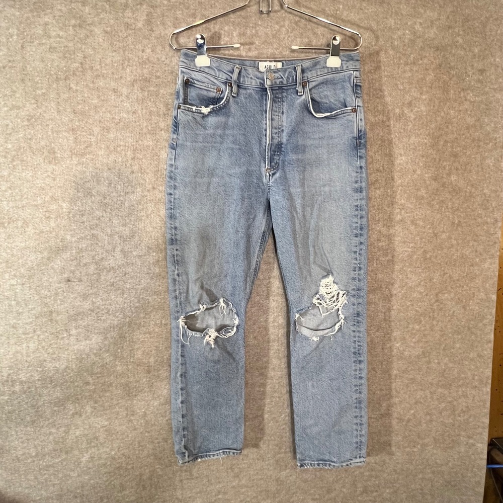 AGOLDE Riley High Rise Straight Leg Jeans Womens 29 Distressed Light Wash Denim